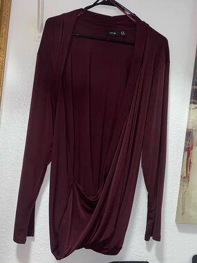 Apt. 9 Burgundy Draped Long-Sleeve Tunic Top